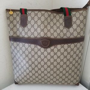 Vintage Gucci Classic Striped Handle Zipped-Top Tote